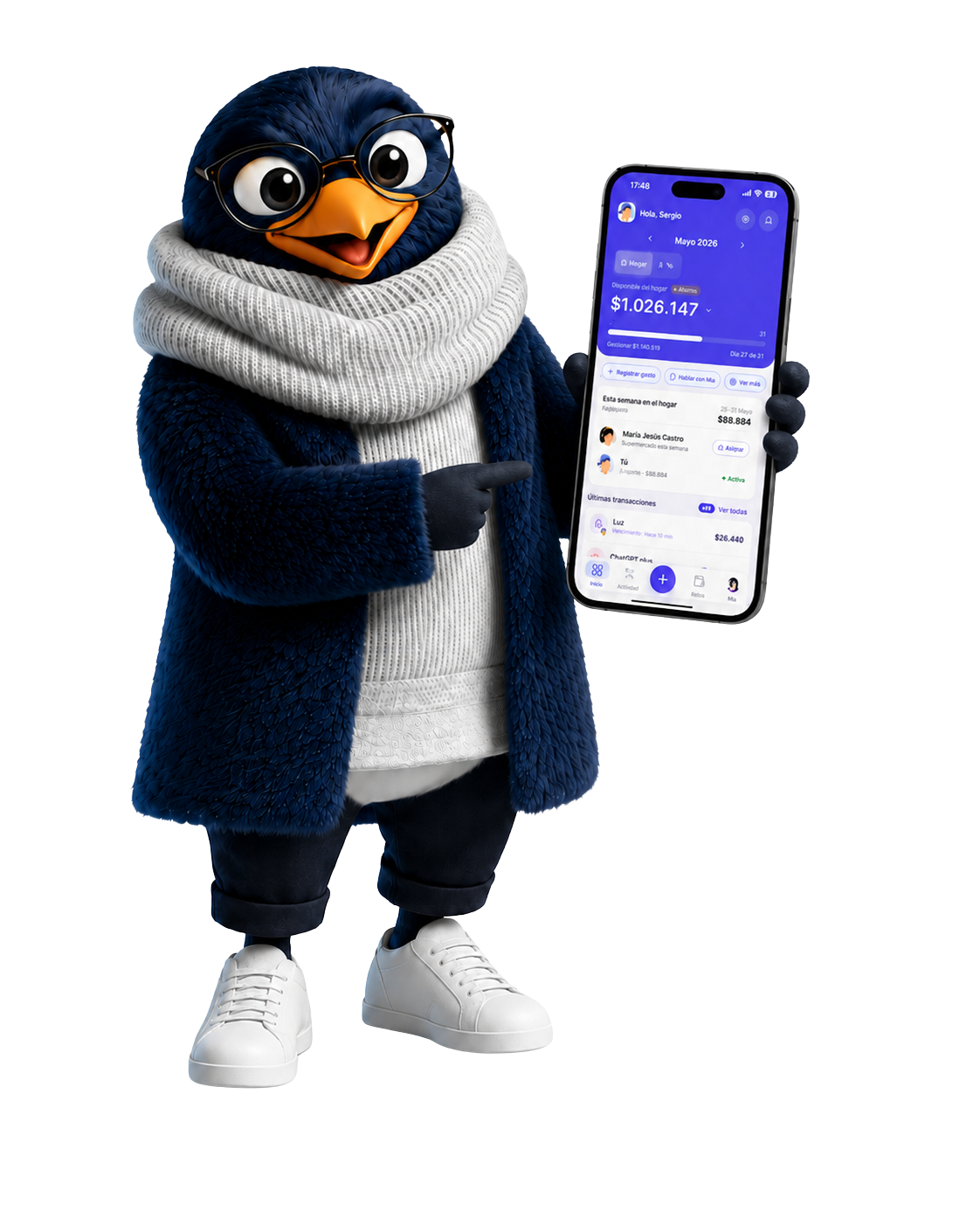 Nio sosteniendo la app de Avenidos